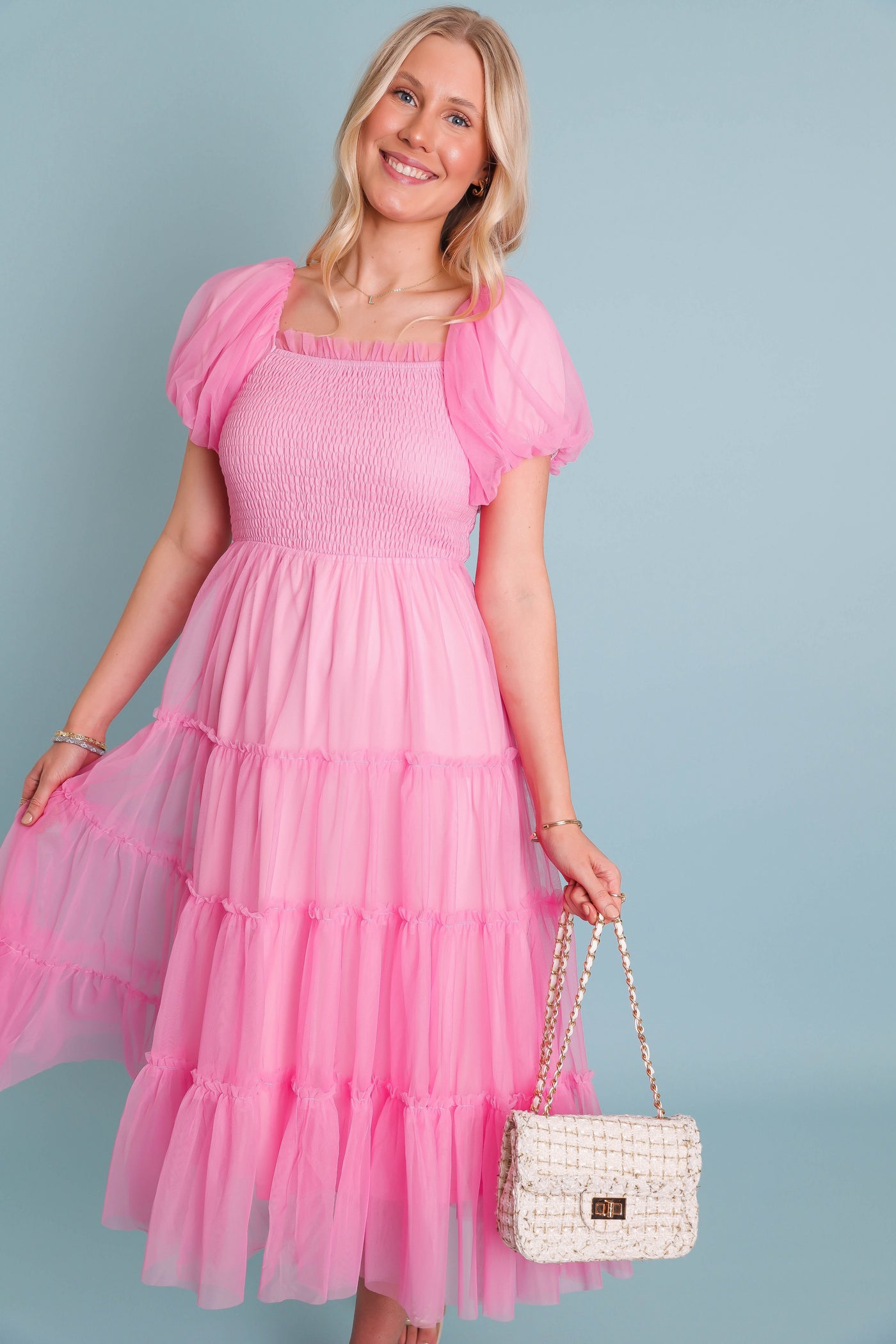 Women's Pretty Pink Tulle Dress- Women's Tulle Long Dress- Tulle Long Photoshoot Dress