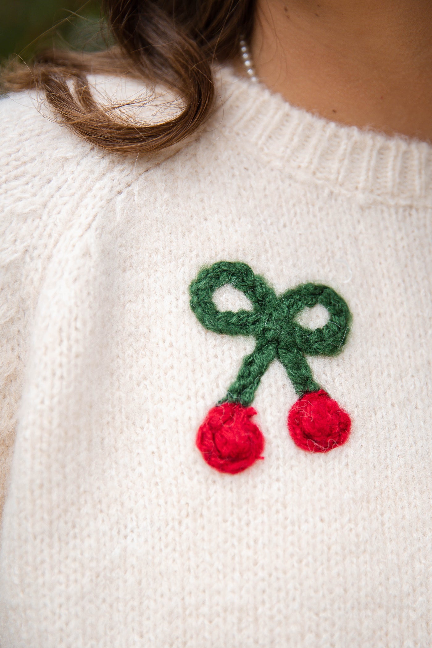 Cherry Embroidered Sweater- Lightweight Fall Sweater- Women's Cozy Sweaters