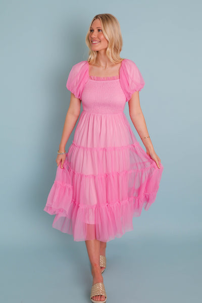 Women's Pretty Pink Tulle Dress- Women's Tulle Long Dress- Tulle Long Photoshoot Dress