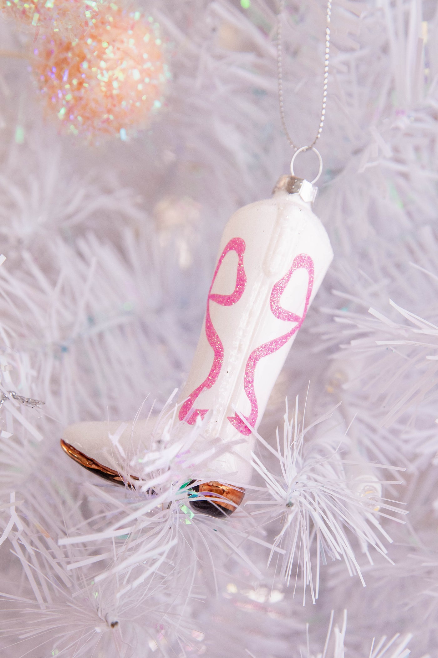 Pink Bow Cowboy Boot Christmas Ornament