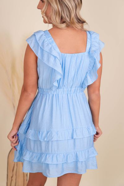 Women's Blue Mini Dress- Blue Ruffle Dress- Women's Southern Dresses