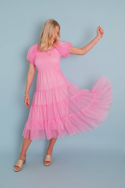 Women's Pretty Pink Tulle Dress- Women's Tulle Long Dress- Tulle Long Photoshoot Dress