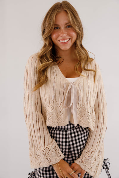 Crotchet Cardigan With Ribbon Tie- Women's Coquette Cardigan- Storia Cardigans