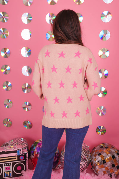 Women's Pink Star Sweater- Fun Winter Sweaters- She + Sky Sweaters