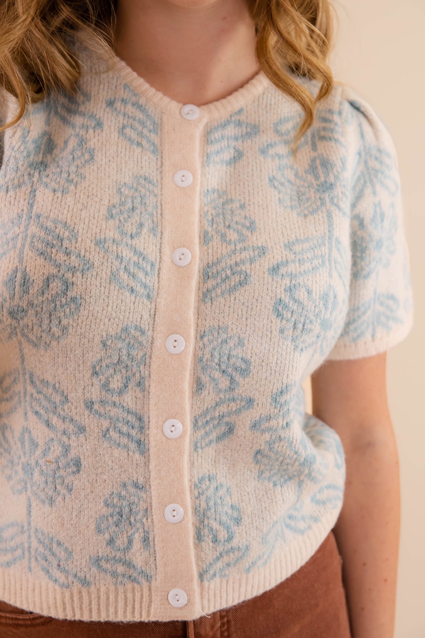 Light Blue Floral Cardigan- Short Sleeve Floral Cardigan- &Merci Floral Short Sleeve Cardigan