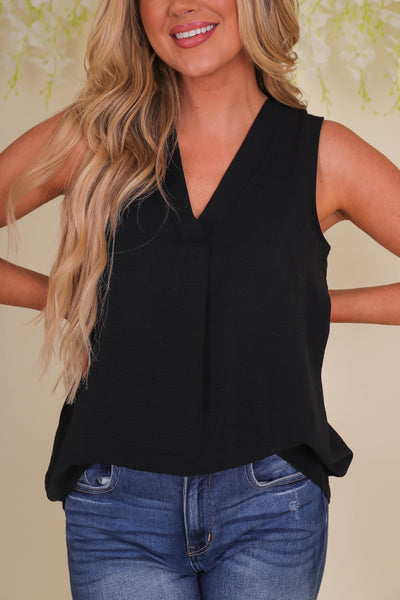 Women's Black Sleeveless Blouse- Women's Basic Black Tops