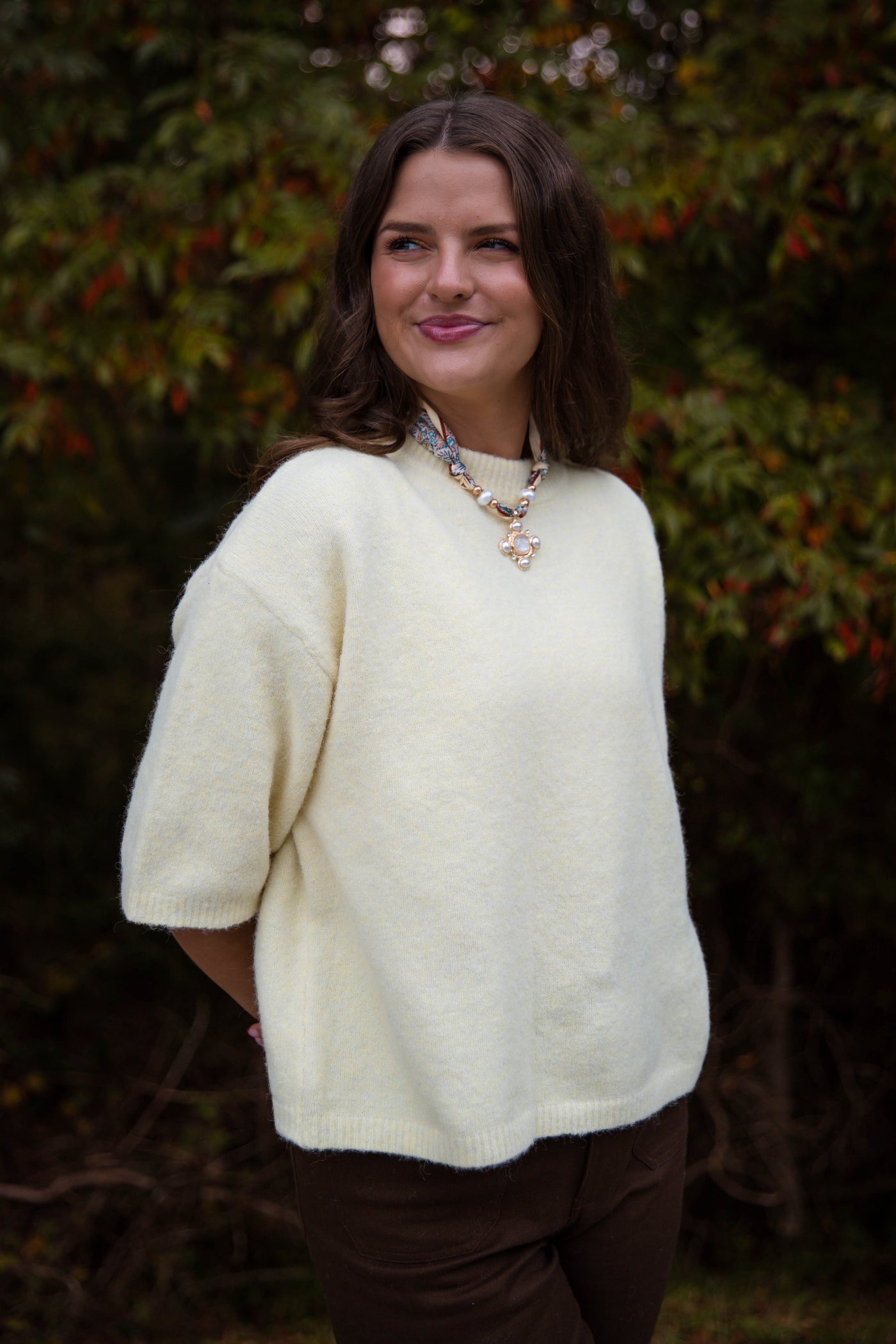 Short Sleeve Sweater Top- Women's Pale Yellow Sweater- Women's Soft Sweaters