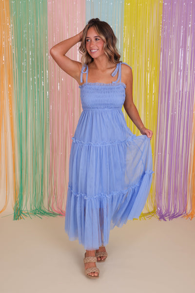 Blue Tulle Midi Dress- Women's Long Tulle Dress- &Merci Dresses