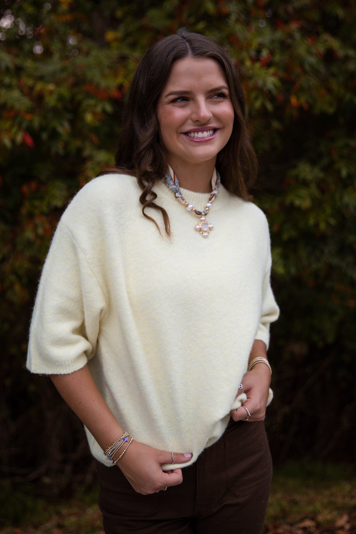 Short Sleeve Sweater Top- Women's Pale Yellow Sweater- Women's Soft Sweaters