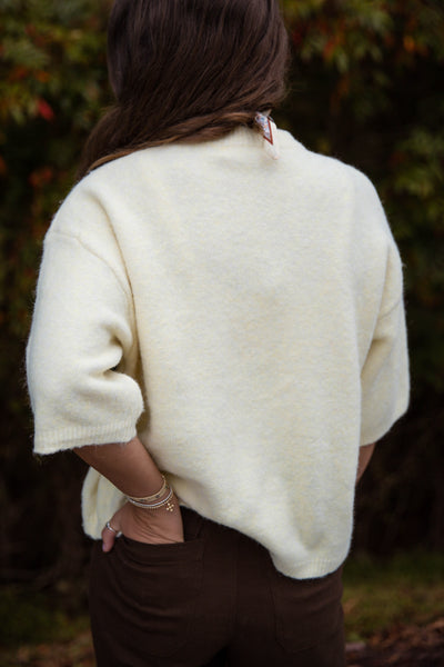 Short Sleeve Sweater Top- Women's Pale Yellow Sweater- Women's Soft Sweaters