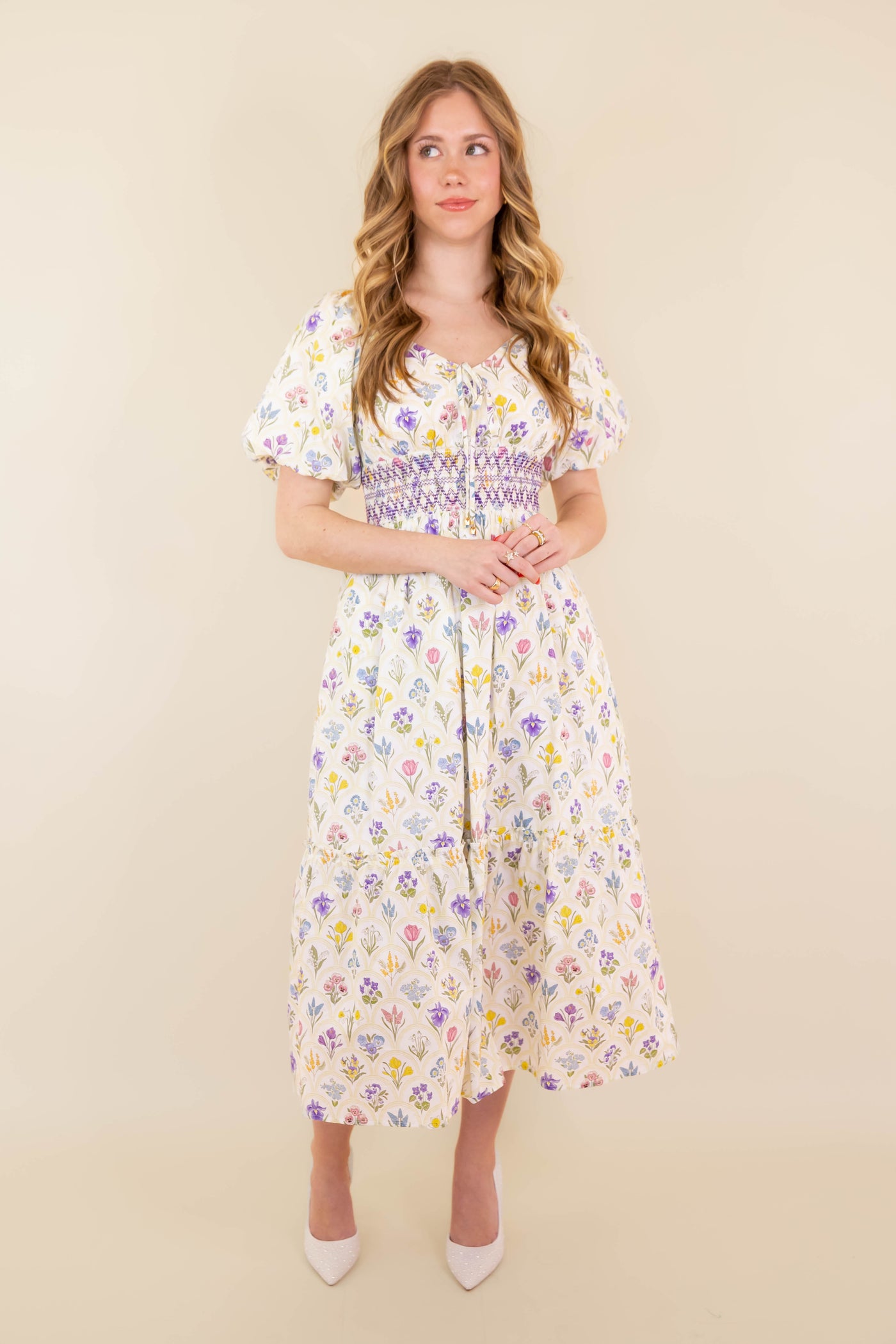 Floral Print Midi Dress- Women's Flower Print Dress- Entro Dresses