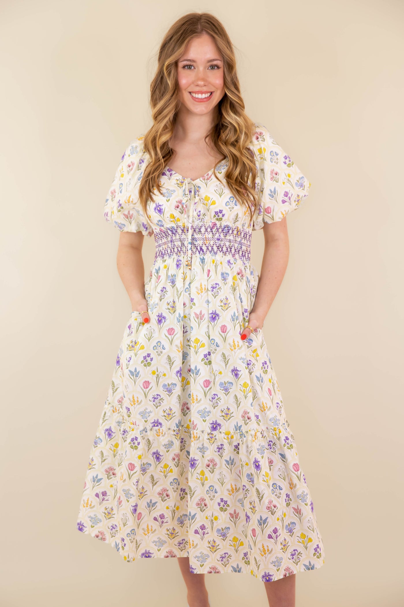 Floral Print Midi Dress- Women's Flower Print Dress- Entro Dresses