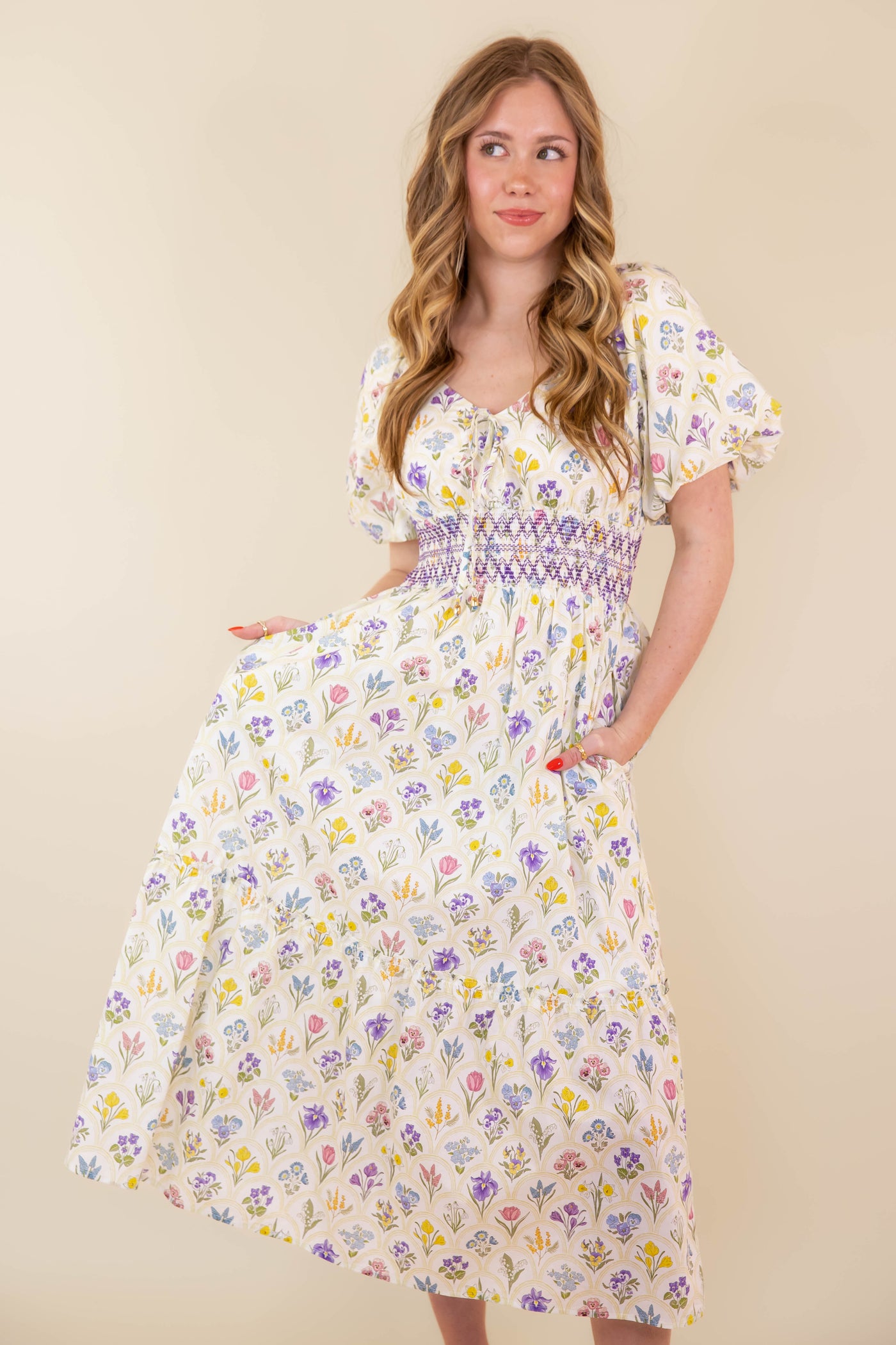 Floral Print Midi Dress- Women's Flower Print Dress- Entro Dresses