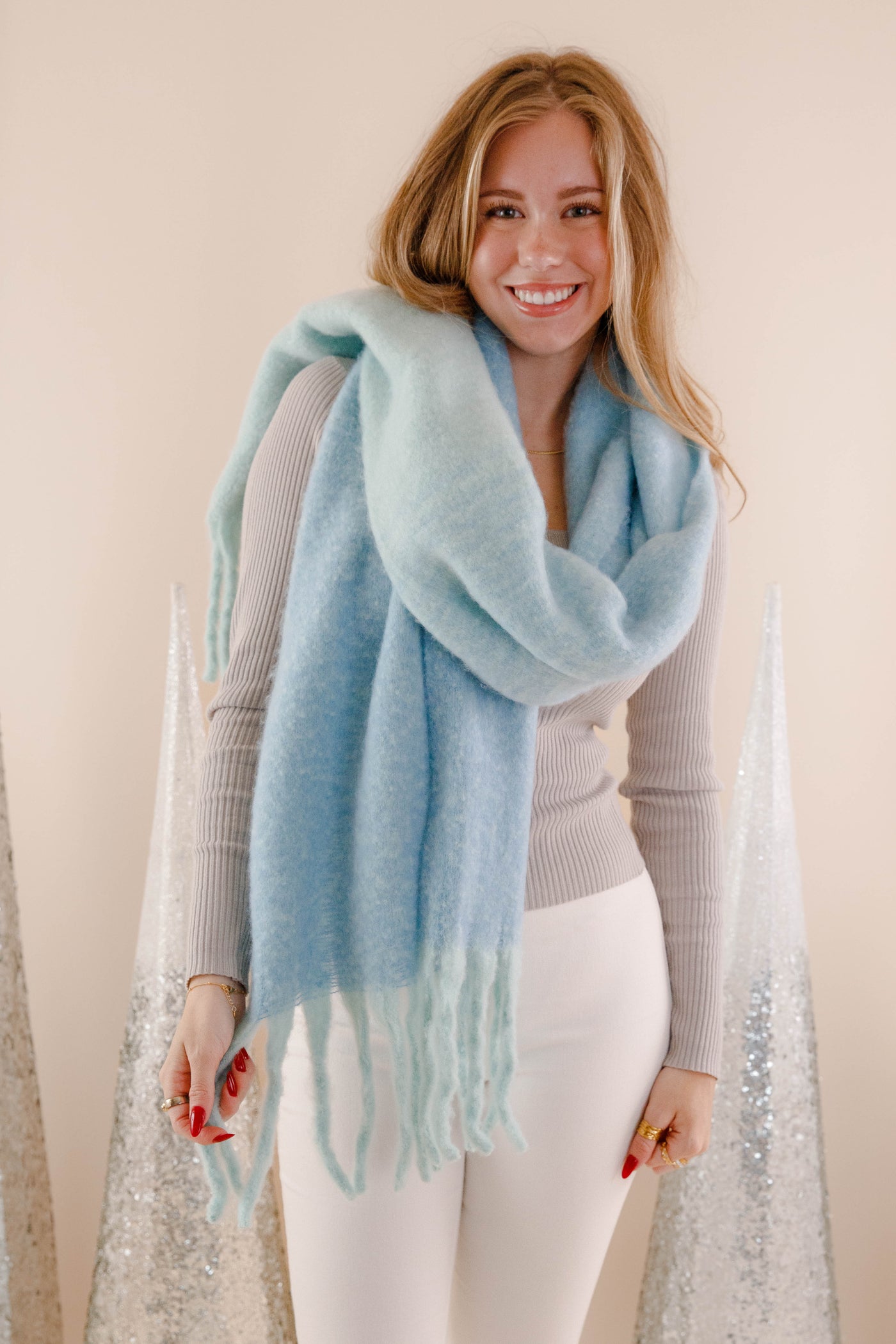 Blue Ombre Winter Scarf- Oversized Fuzzy Scarf- Blanket Scarf For Winter