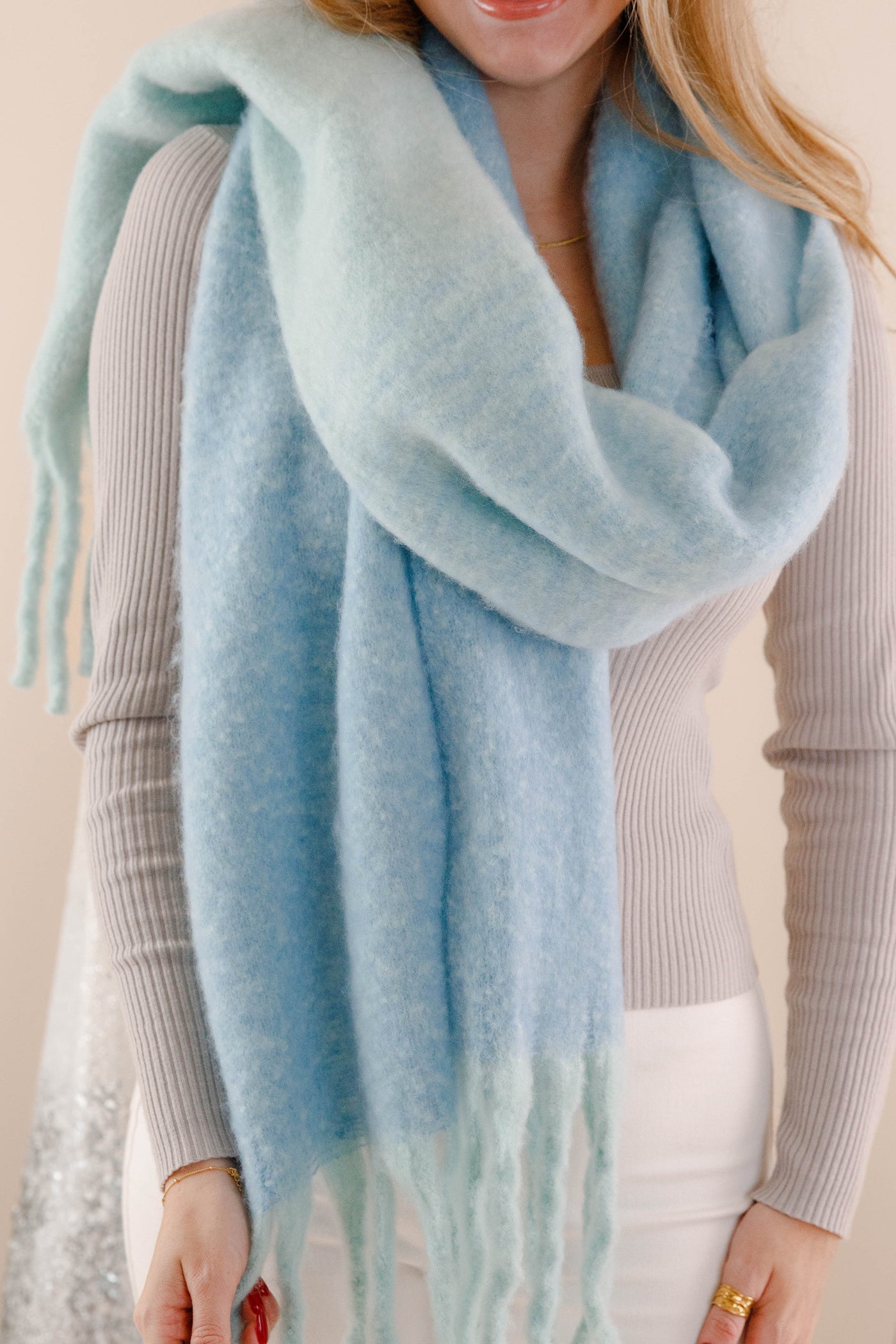 Blue Ombre Winter Scarf- Oversized Fuzzy Scarf- Blanket Scarf For Winter