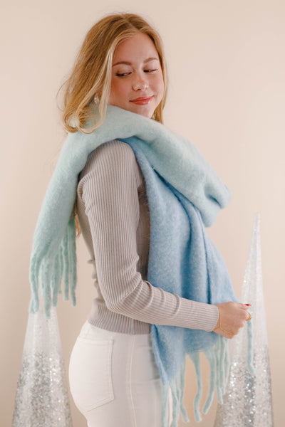 Blue Ombre Winter Scarf- Oversized Fuzzy Scarf- Blanket Scarf For Winter