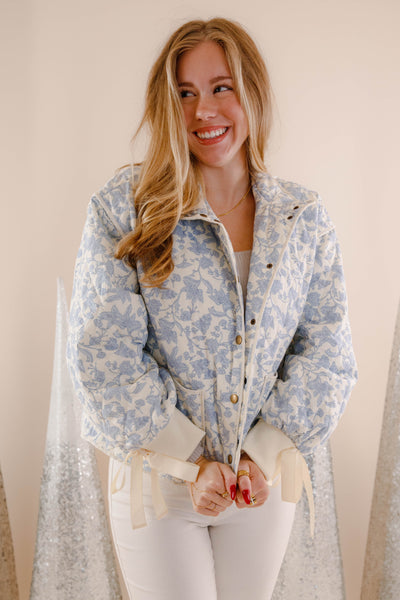 Floral Quilted Jacket- Women's Blue Quilted Jacket- &Merci Jackets