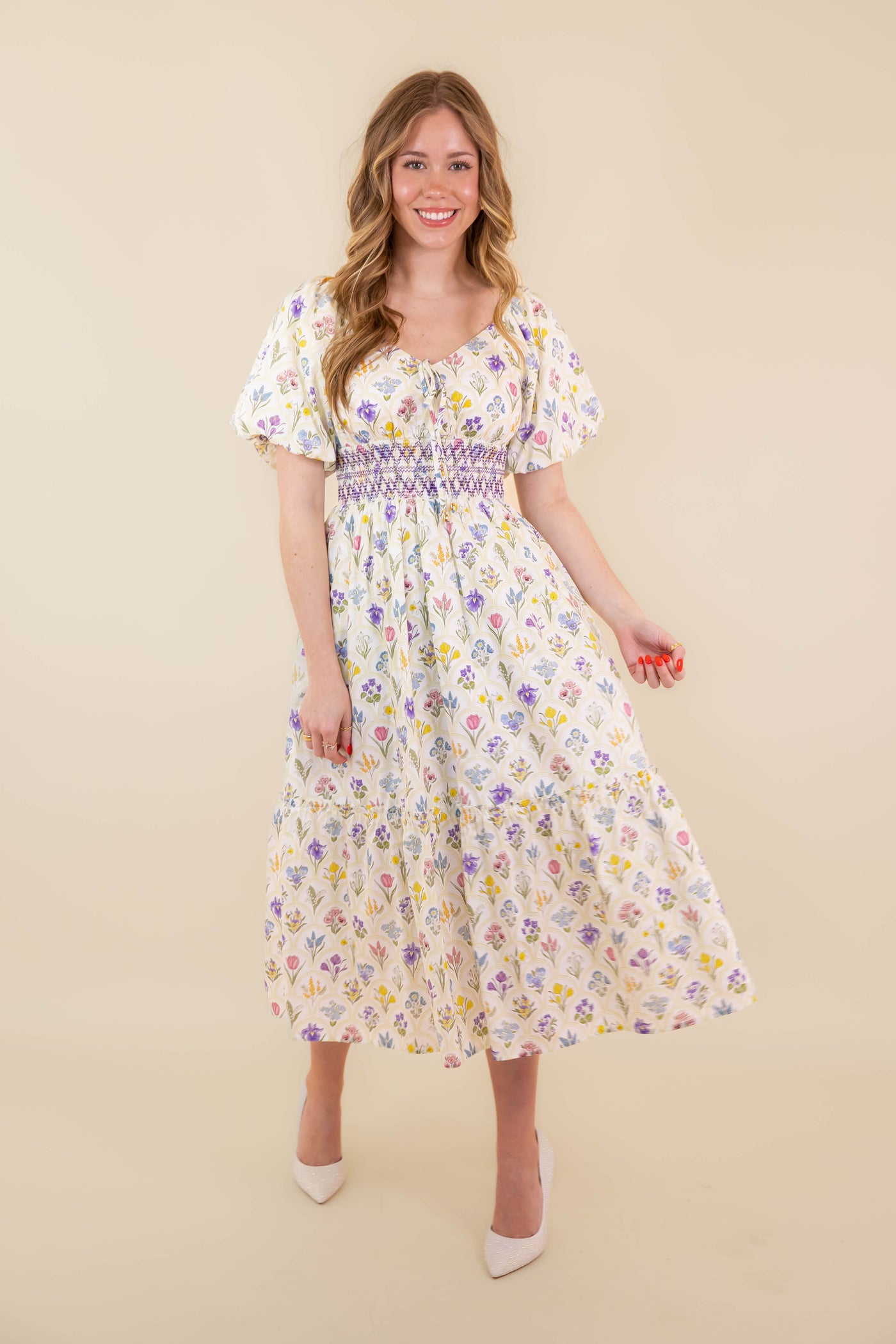 Floral Print Midi Dress- Women's Flower Print Dress- Entro Dresses