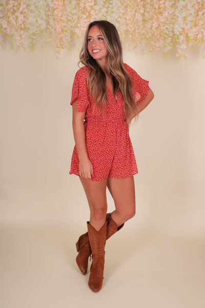 Women's Red Romper- Women's Cute Romper- She + Sky Romper