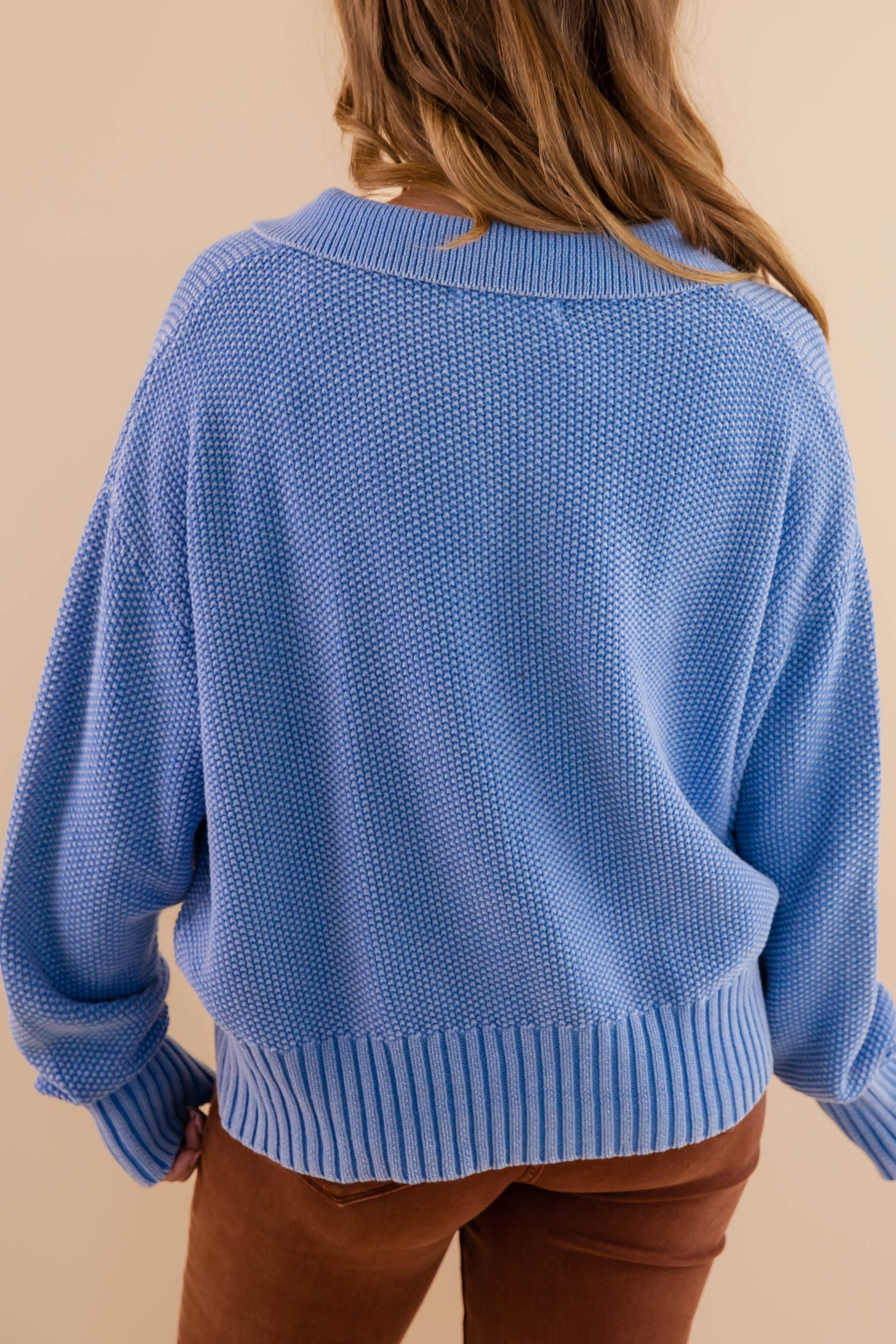 Lace Up Sweater- Textured Knit Sweater With Lace Up- Creamon Knit Lace Up Sweater