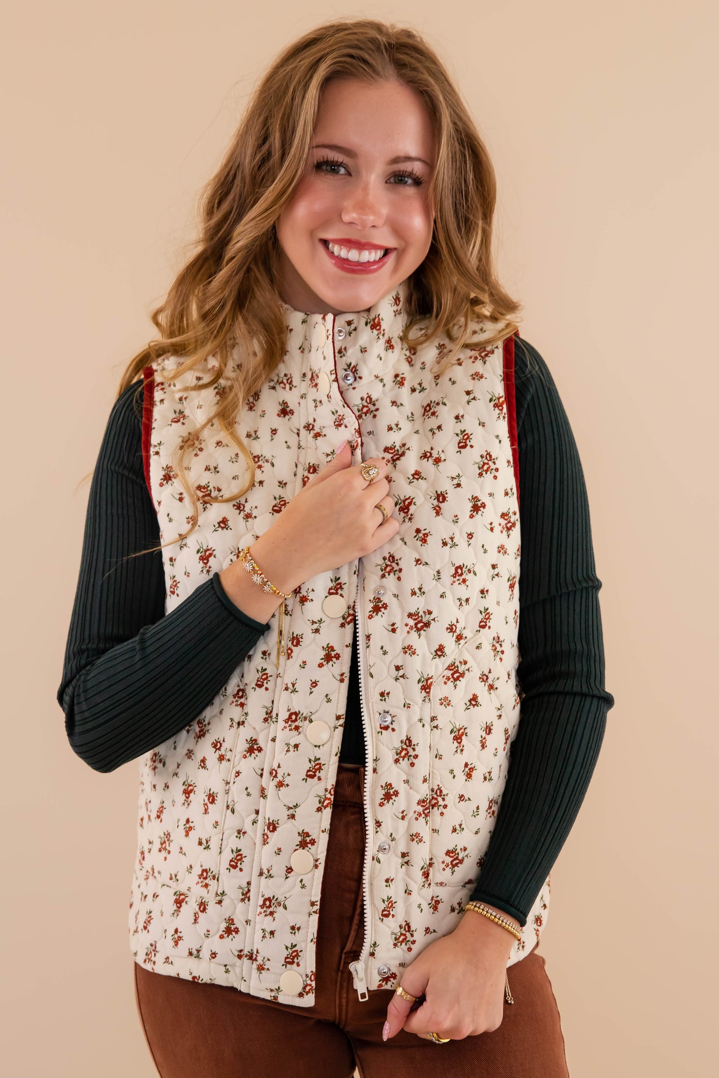 Floral Quilted Vest- Corduroy Quilted Vest- 