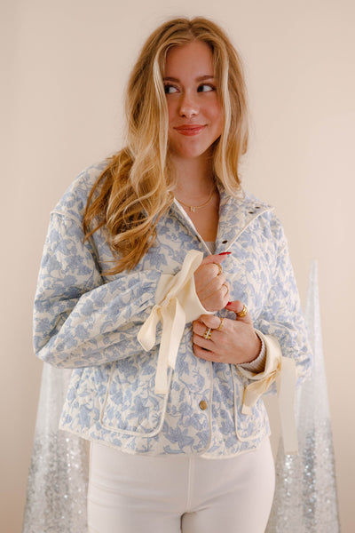 Floral Quilted Jacket- Women's Blue Quilted Jacket- &Merci Jackets