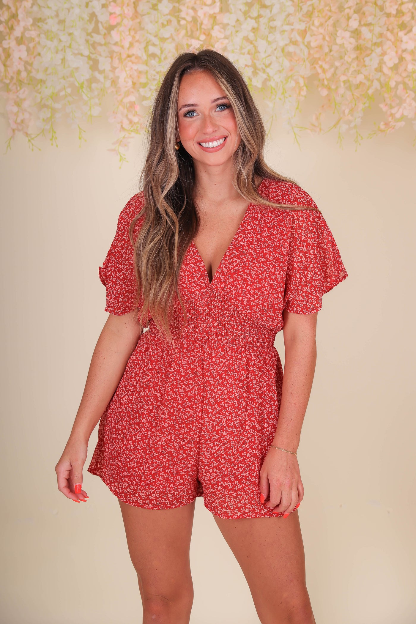 Women's Red Romper- Women's Cute Romper- She + Sky Romper