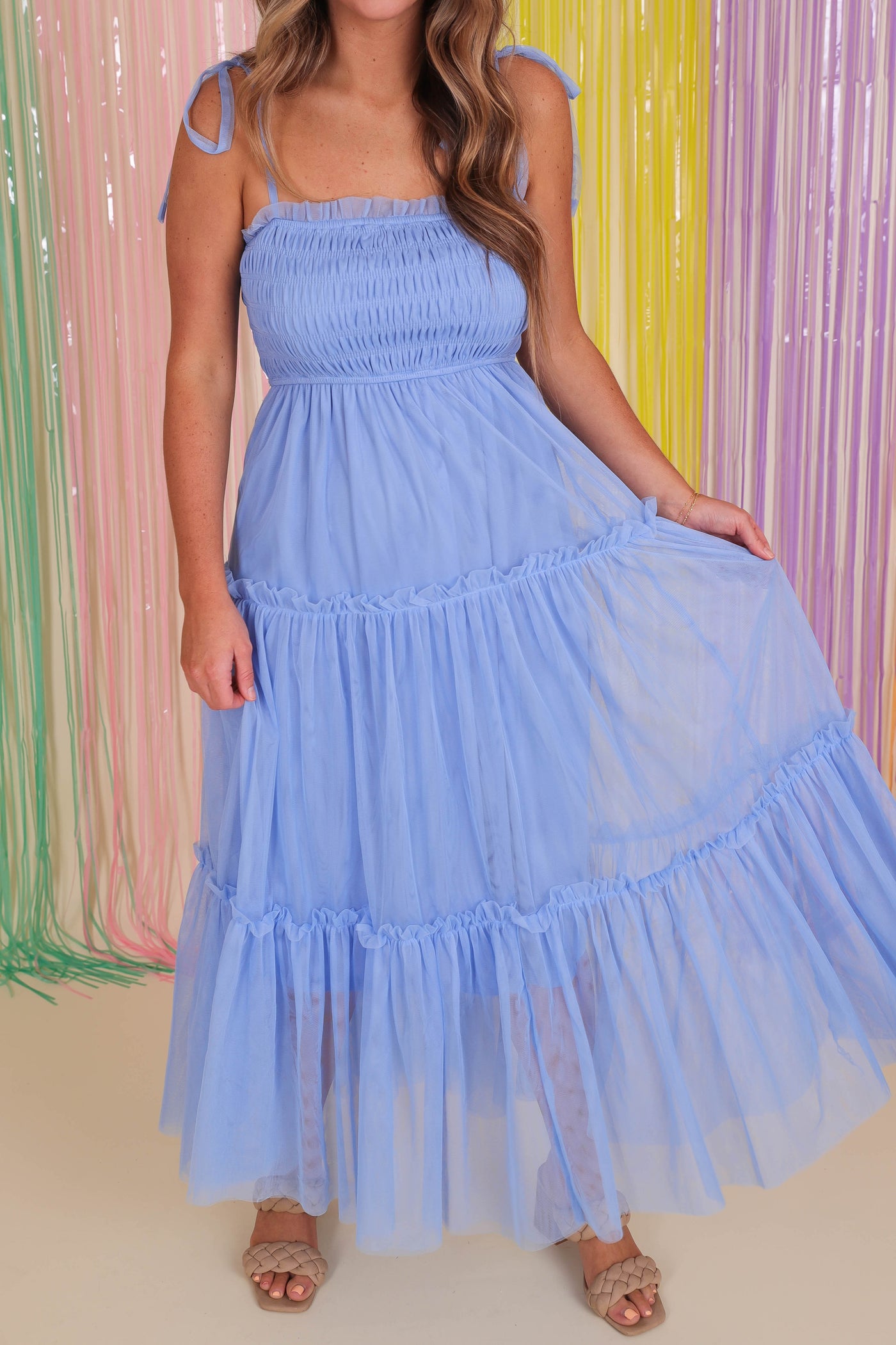 Blue Tulle Midi Dress- Women's Long Tulle Dress- &Merci Dresses