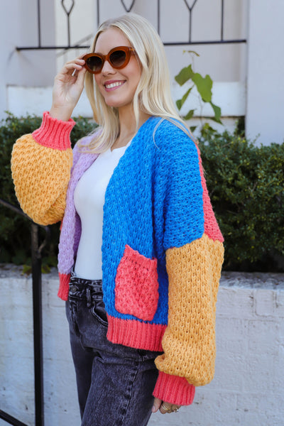 Colorful Knit Cardigan- Women's Fun Rainbow Cardigan- Adora Cardigan