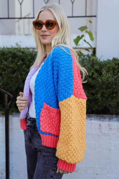 Colorful Knit Cardigan- Women's Fun Rainbow Cardigan- Adora Cardigan