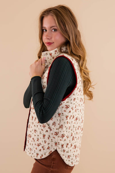 Floral Quilted Vest- Corduroy Quilted Vest- 