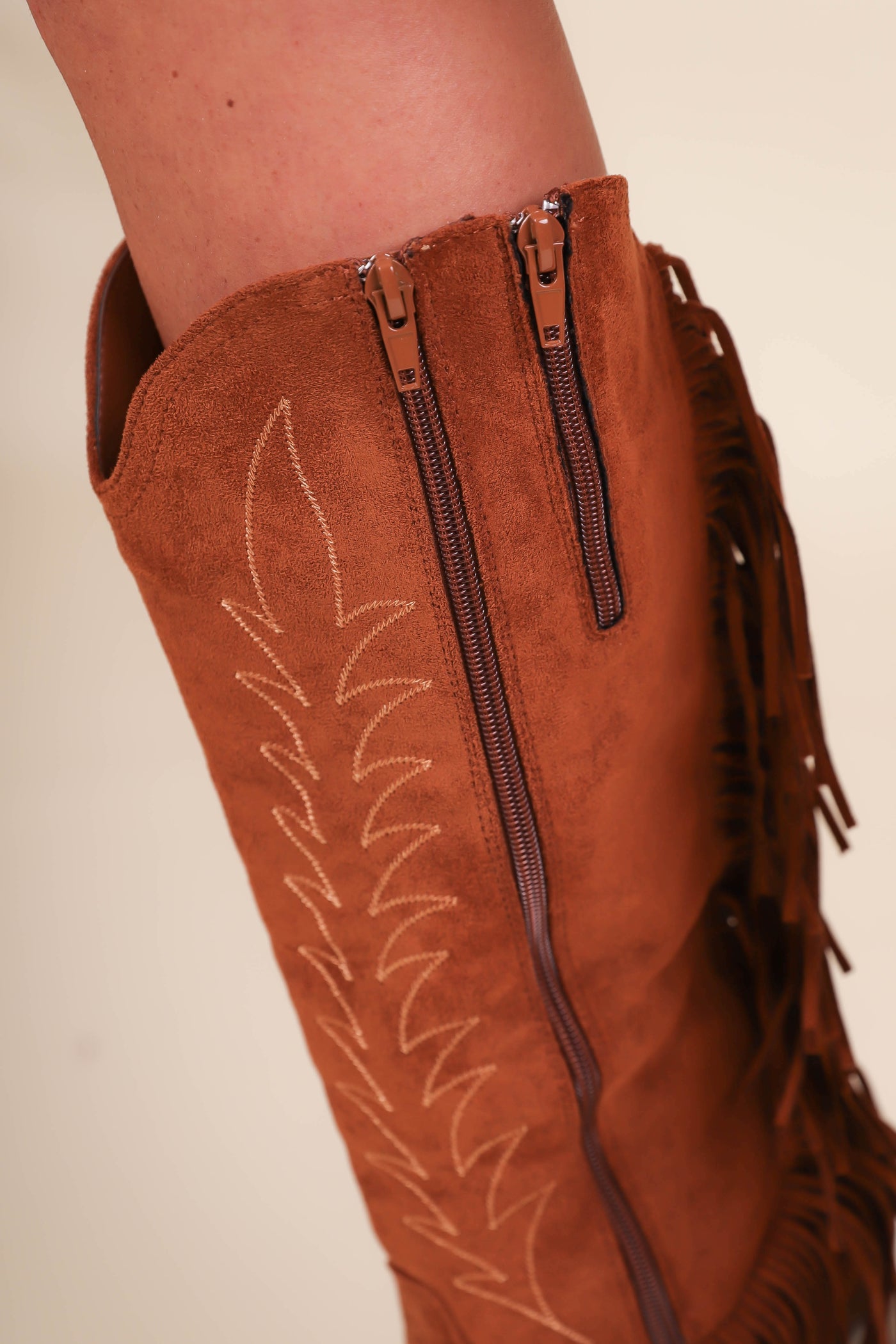 Women's Chestnut Western Boots- Fringe Suede Western Boots- Pierre Dumas Western Boots