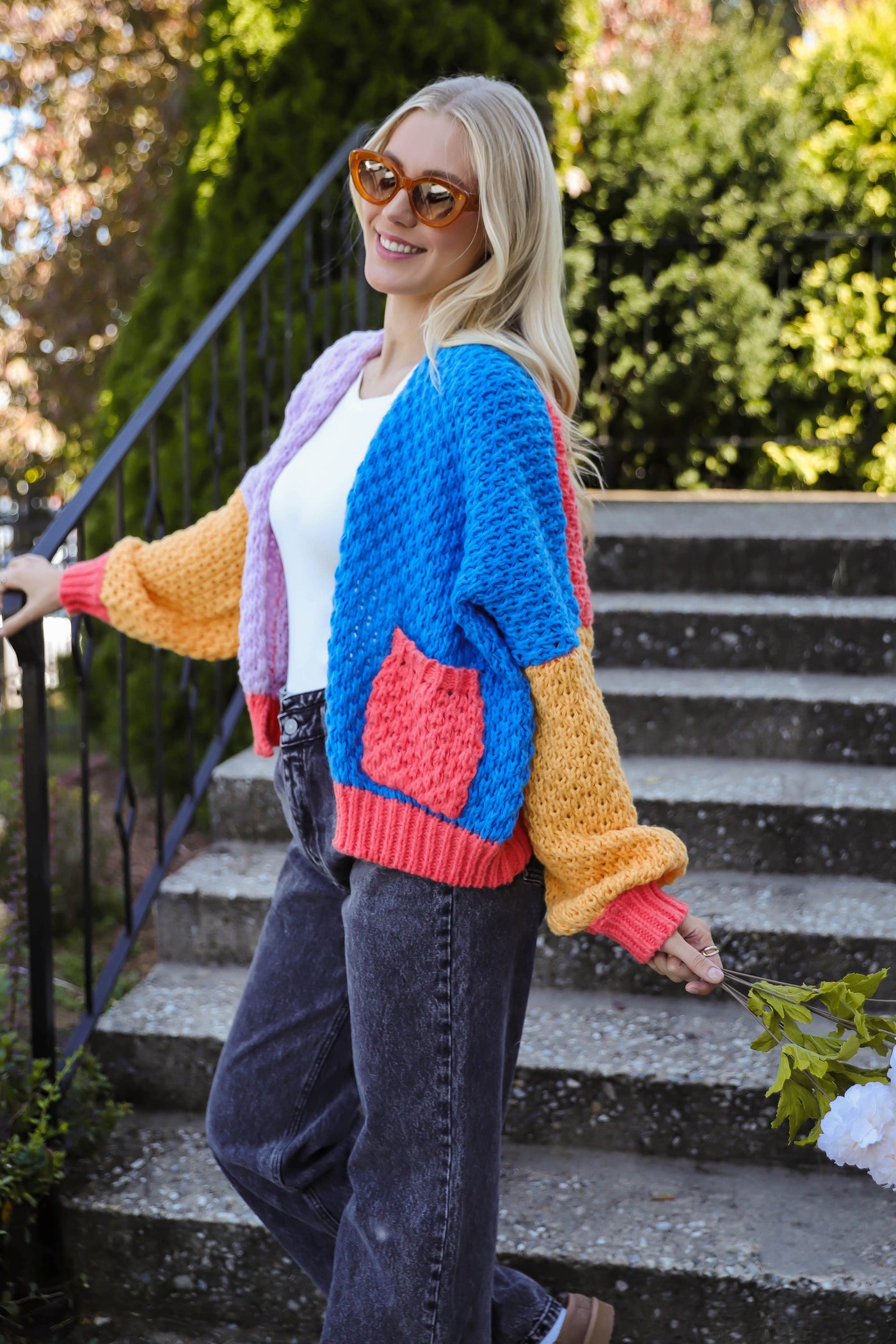 Colorful Knit Cardigan- Women's Fun Rainbow Cardigan- Adora Cardigan