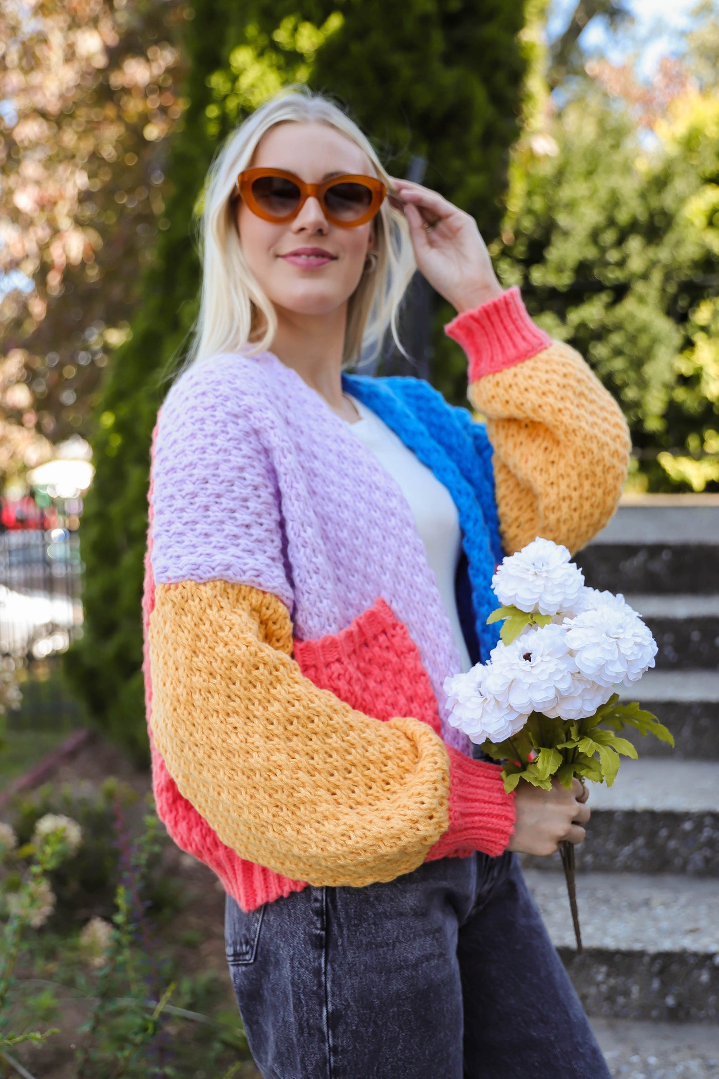 Colorful Knit Cardigan- Women's Fun Rainbow Cardigan- Adora Cardigan