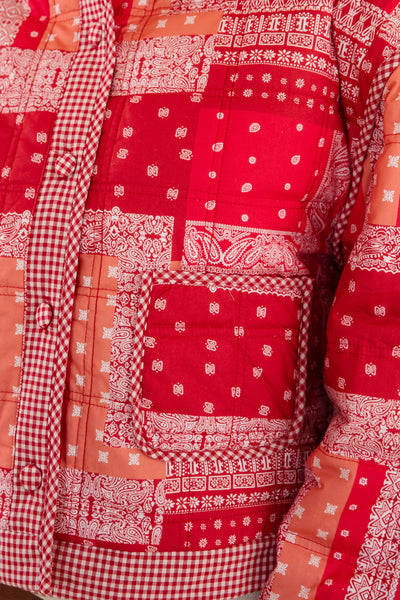 Red Bandana Quilted Jacket- Bandana Patch Work Quilted Jacket- &Merci Red Quilted Jacket
