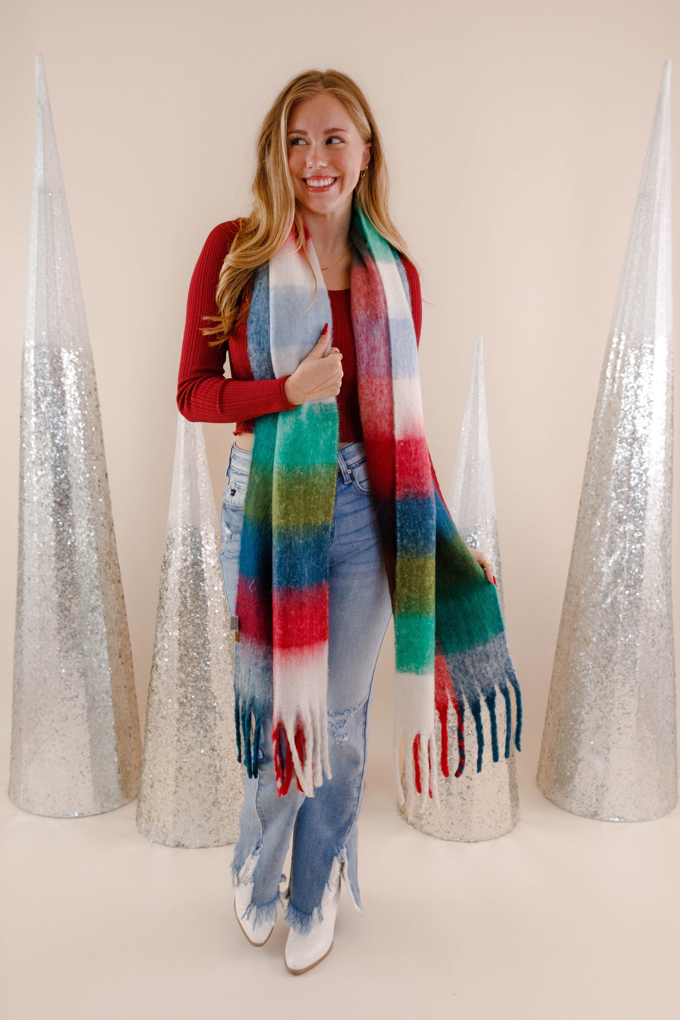 Multi Color Plaid Winter Scarf- Oversized Fuzzy Scarf- Blanket Scarf For Winter