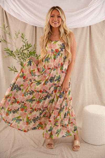 Fall Floral Maxi Dress- Women's Vacation Dresses- Chic Maxi Dress