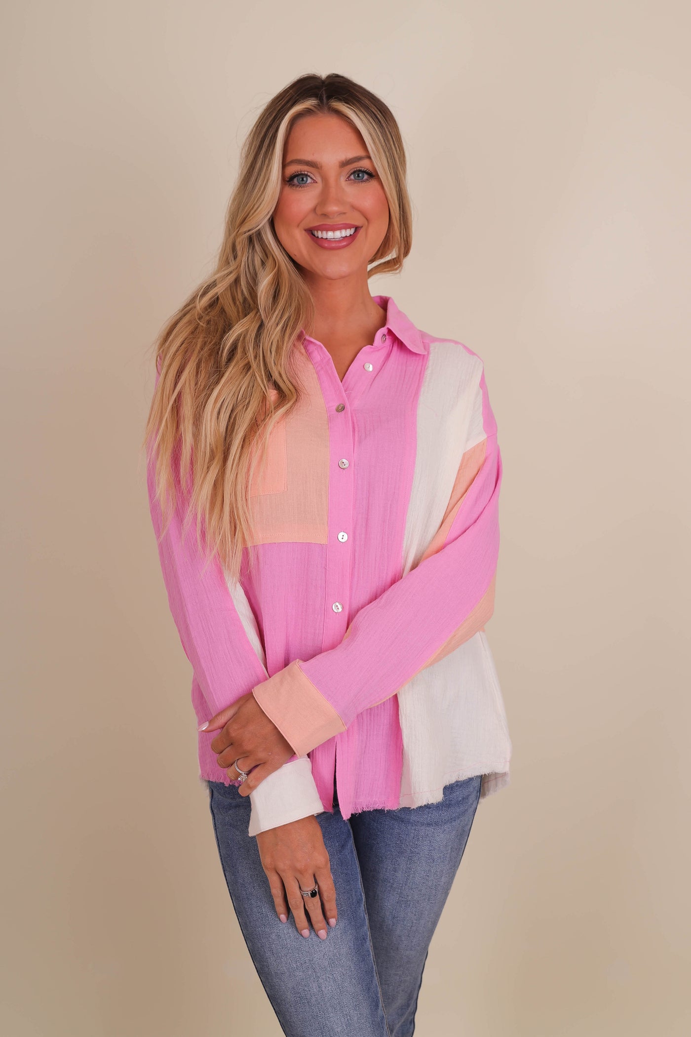Women's Cotton Button Down- Women's Relaxed Fit Button Down- VeryJ Tops