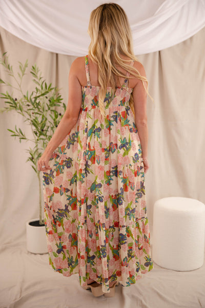 Fall Floral Maxi Dress- Women's Vacation Dresses- Chic Maxi Dress