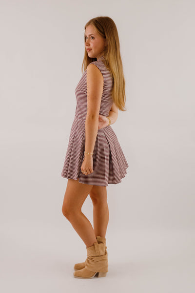 Not In My Nature Dress-Maroon Gingham
