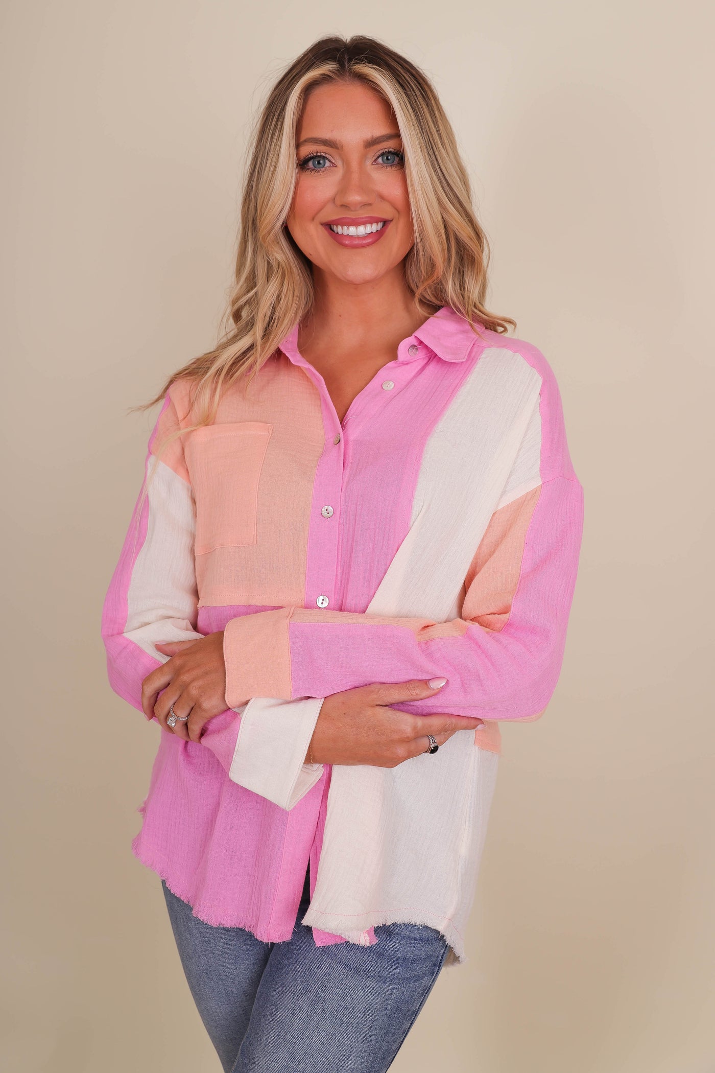 Women's Cotton Button Down- Women's Relaxed Fit Button Down- VeryJ Tops