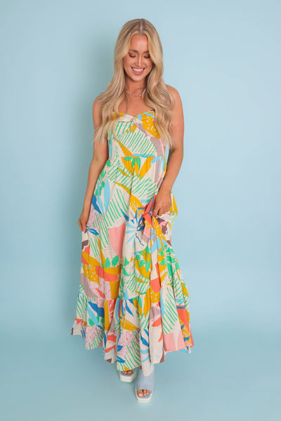 Women's Tropical Print Maxi Dress- Women's Colorful Vacation Dresses- FATE Maxi Print Dress