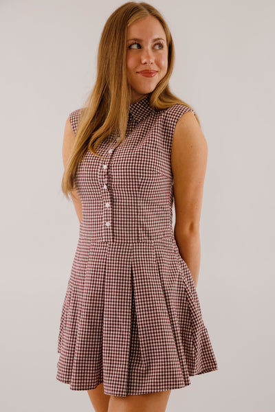 Not In My Nature Dress-Maroon Gingham