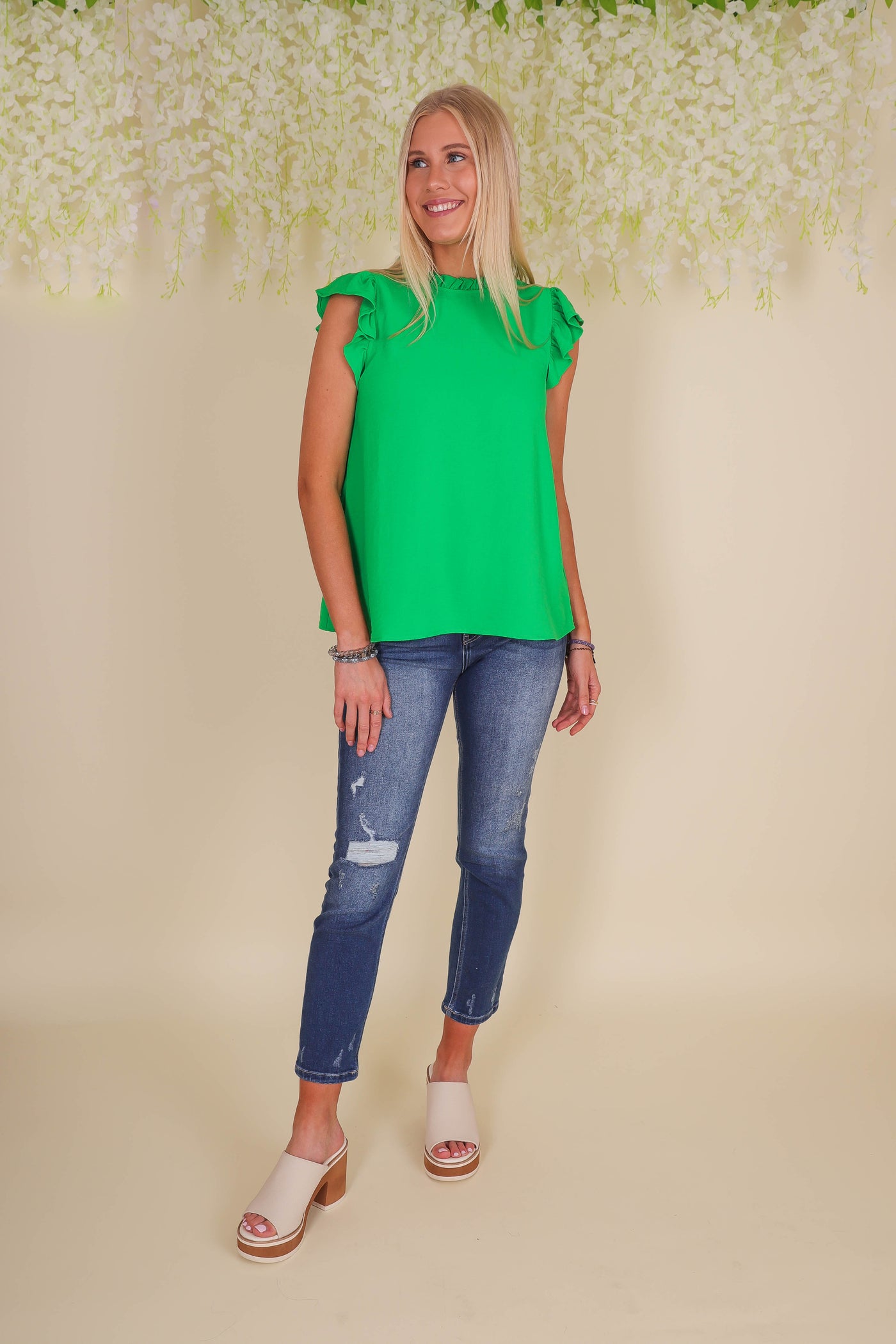 Women's Kelly Green Blouse- Women's Work Blouse- Mittoshop Sleeveless Top
