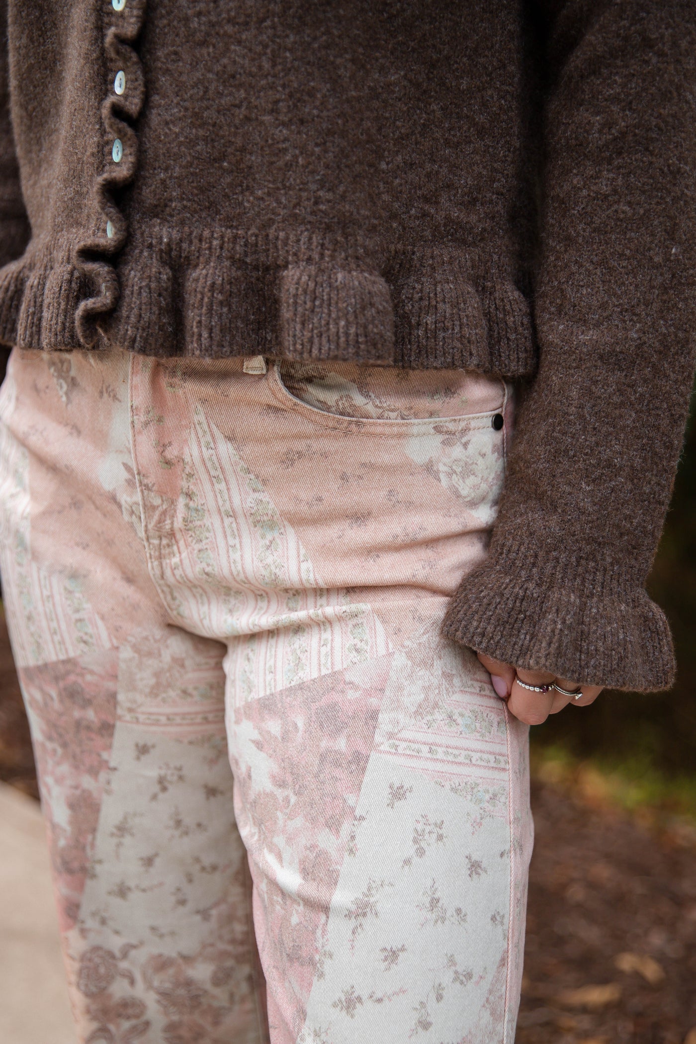 Wide Leg Paisley Print Jeans- Women's Pink Statement Jeans- Easel Denim