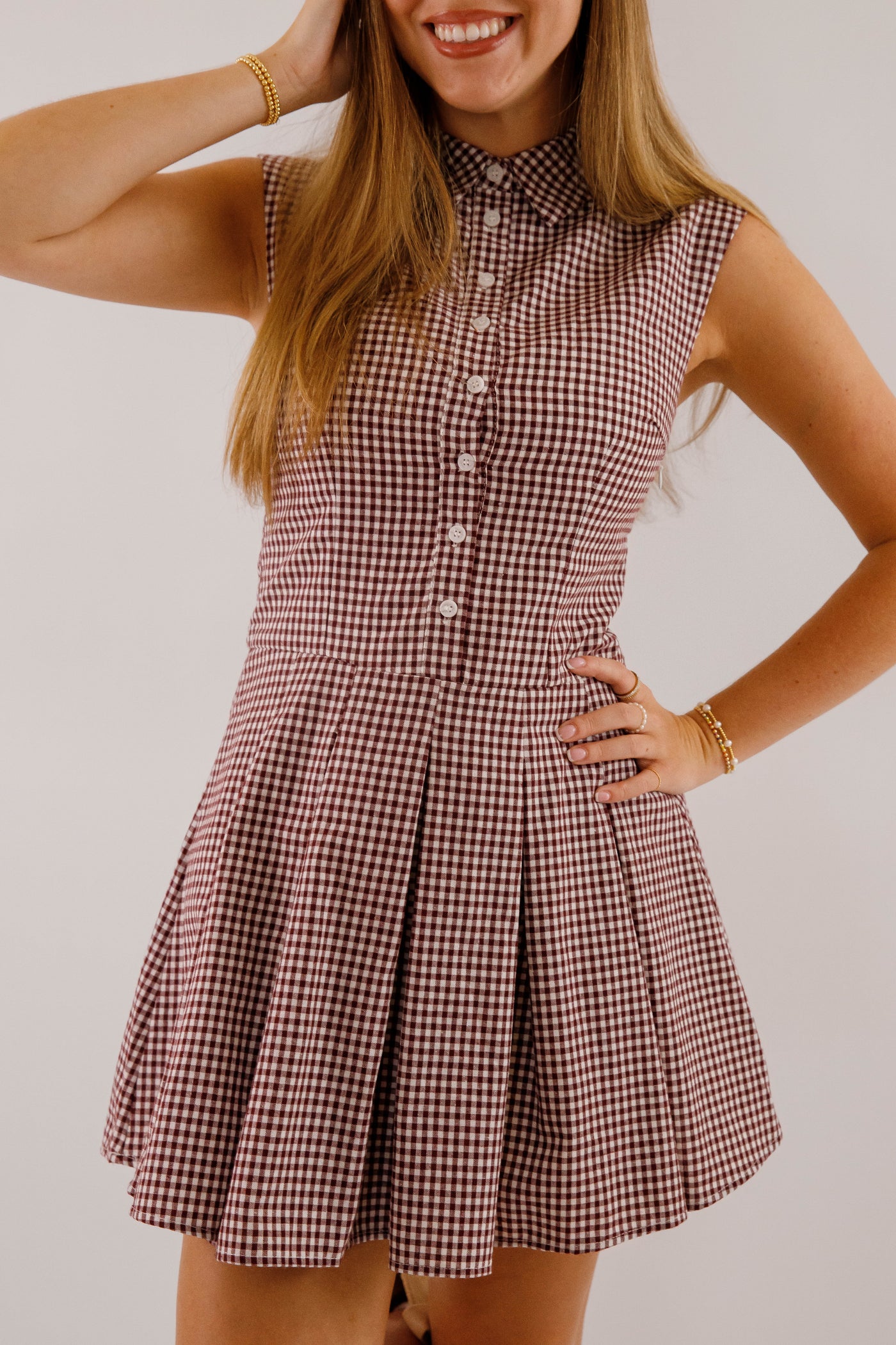 Not In My Nature Dress-Maroon Gingham