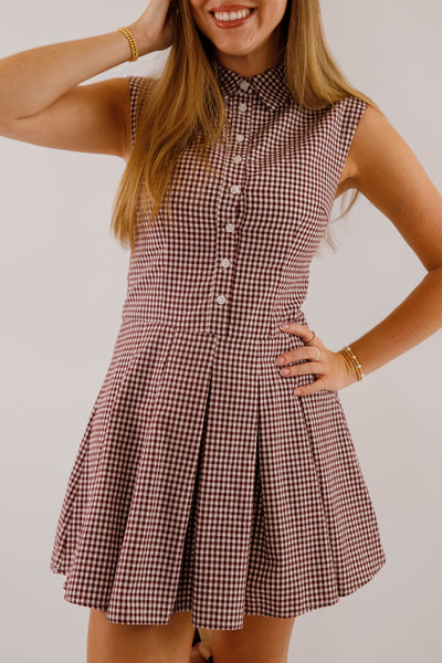 Not In My Nature Dress-Maroon Gingham