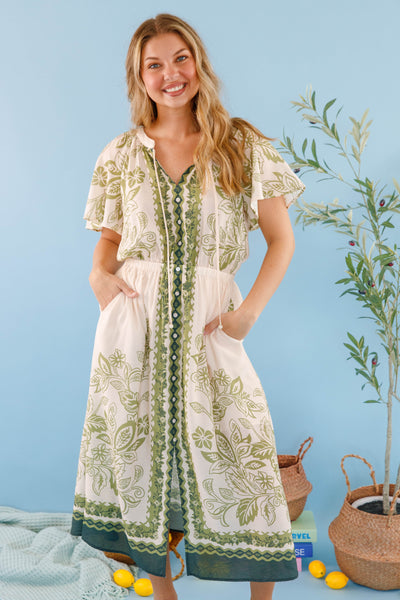 Women's Neutral Boho Dress- Women's Lightweight Summer Dress- Skies Are Blue Midi Dress