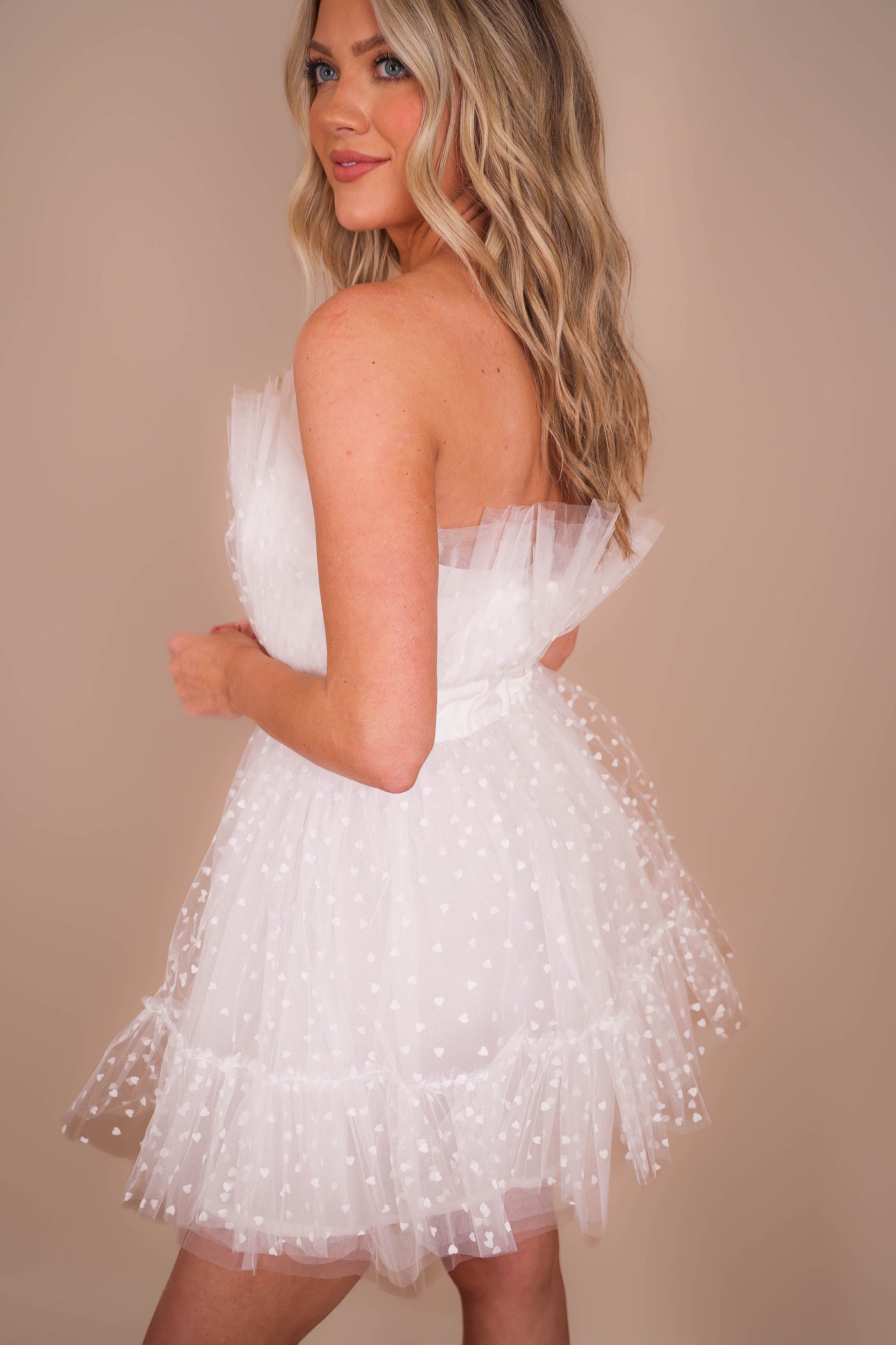 Women's White Tulle Dress- White Heart Tulle Dress- Women's White Mini Dress