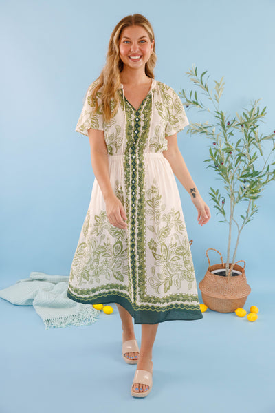 Women's Neutral Boho Dress- Women's Lightweight Summer Dress- Skies Are Blue Midi Dress